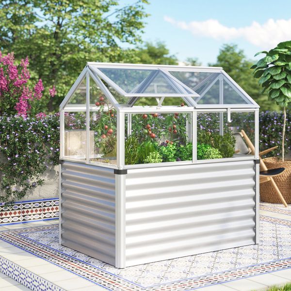 Vitavia Hochfrühbeet "Gamma", aluminium blank, 124 x 89 x 135 cm (mit Unterbau),3 mm ESG