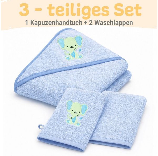 Babykajo Kapuzenhandtuch, Frottee (1-St), Kuschliges Baby Handtuch mit Waschlappen
