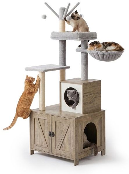 Relaxdays Kratzbaum mit Katzenklo-Schrank 150 cm