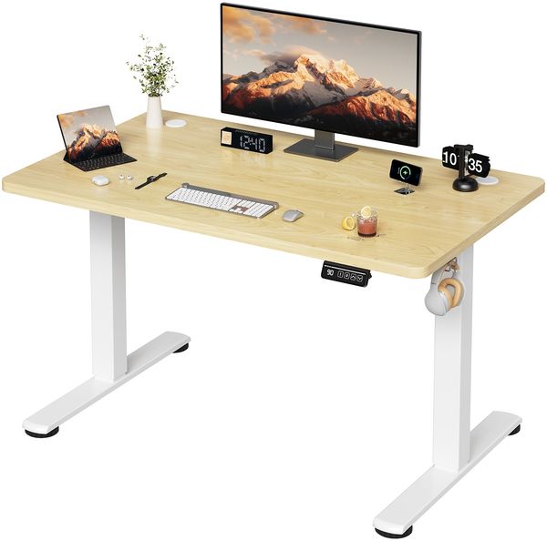 Devoko Elektrisch Höhenverstellbarer Schreibtisch 110 x 60cm, Stabiler Schreibtisch Höhenverstellbar Tisch, Steh-Sitz Bürotisch, Computertisch mit Memory-Funktion, Stehpult, Standing Desk, Beige Bild 2