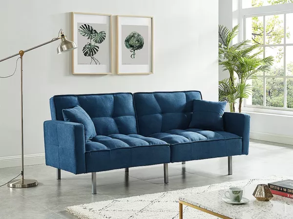 Vente-unique - Schlafsofa Klappsofa 3-Sitzer - Stoff - Blau - MINEY