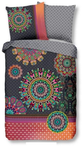 Traumschloss Bettwäsche Comfort Baumwolle, Flanell, 2 teilig, bunte Mandalas auf dunklem Hintergrund