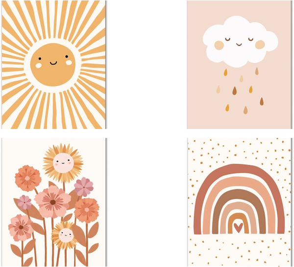 Kinderzimmer Bilder Sonnenstrahlen Blumen Regenbogen Wolke Sonne · Geschenkidee · Deko Print ohne Rahmen - Wolke / 30x40cm
