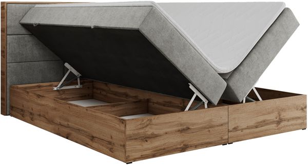 Boxspringbett mit Kopfteil und Topper, Polsterbett - ALBERO 2 - 180 x 200 cm - Hellgrau Stoff - H4 Bild 5