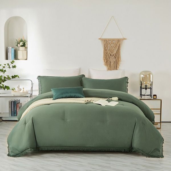wohnTRAUM24 Bettwäsche Boho-Quasten-Bettwäsche-Sets 135x200 200x200, für alle Jahreszeiten, Quasten, 3 teilig, Premium Qualität, 100 % Polyester, sehr weich, uni, ab 135x200 cm