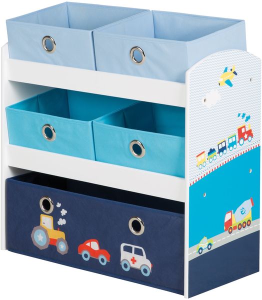 roba Spielregal 'Rennfahrer' - Spielzeug- & Aufbewahrungs-Regal - inkl. 5 Stoffboxen - Blau