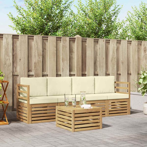 vidaXL Outdoor-Sofagarnitur mit Kissen 5 pcs Weiß und Creme Polyester 3391335