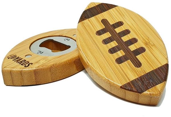 40YARDS Flaschenöffner American Football Flaschenöffner aus Bambus & Stahl mit fühlbarer Naht (1-tlg), inkl. 2 Magnete zur Befestigung