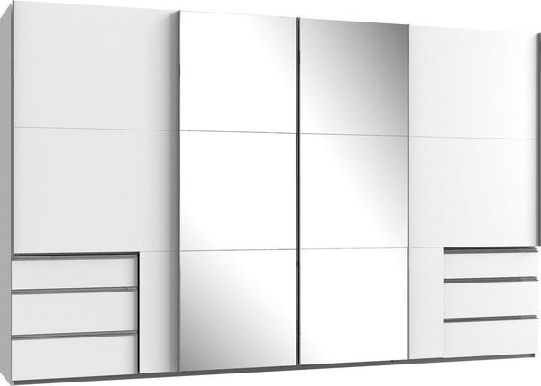 Schwebetürenschrank LEVEL 36 A, 350/216, mit Spiegel/Schubladen, Weiß/Weiß