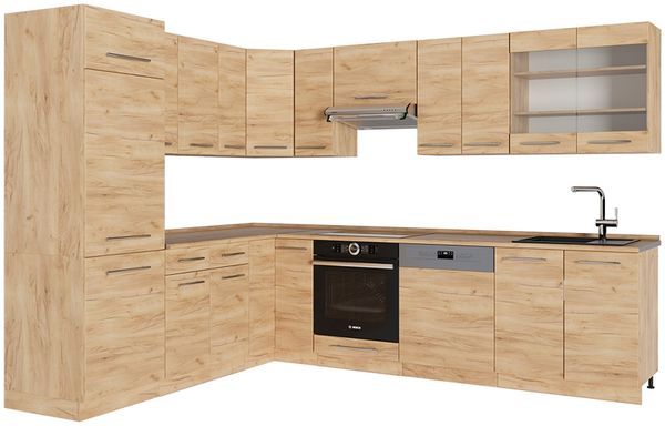 Eckküche Fame-Line Goldkraft Eiche 287 x 46 cm ohne Arbeitsplatte Vicco