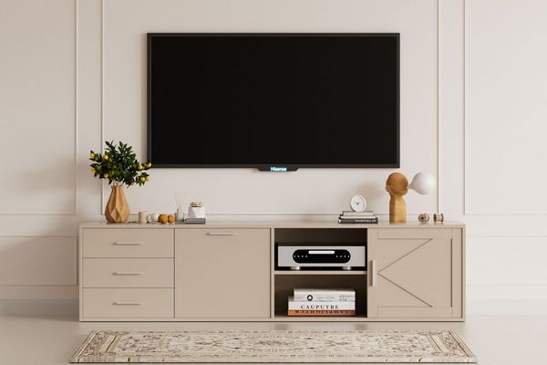 HOMAVO Lowboard TVG1 mit 3 Schubladen & Schiebetür, 160 - 180 cm