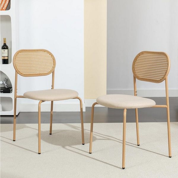 Furnishings Home Rattanstuhl 4-Fußstuhl Polsterstühle Esszimmerstuhl (2 tlg, 2 St), Polsterstühle, Metallbeine, Höhe 80.5 cm, Tragkraft 150kg