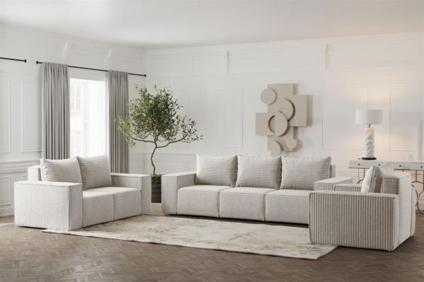 Sofaset Designersofa ESTELLE 3-2-1 in Stoff Poso Creme