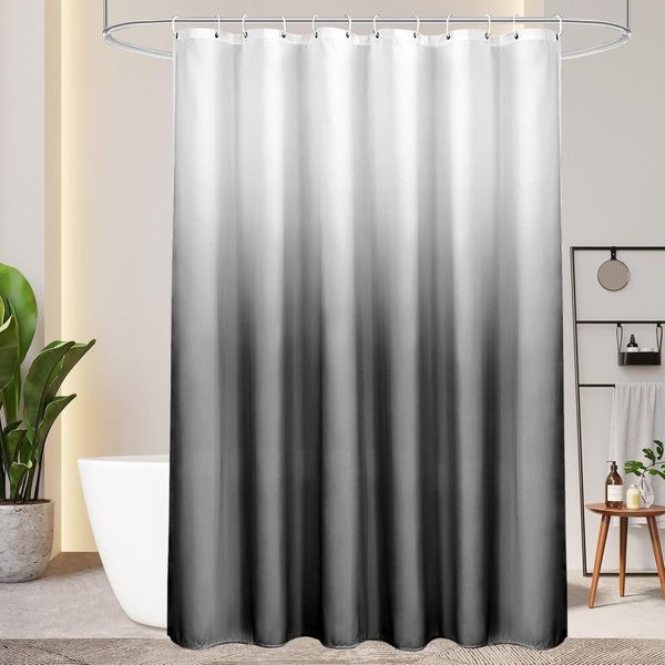 Duschvorhang Textil 200X200cm Grau Wasserdicht Waschbar Antischimmel mit 14