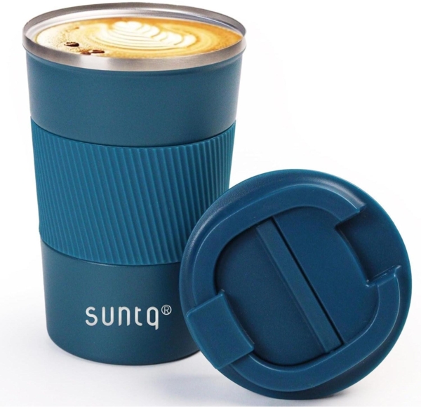 SUNTQ Kaffeebecher to go Thermo Edelstahl Doppelwand Isoliert 510ml Blau