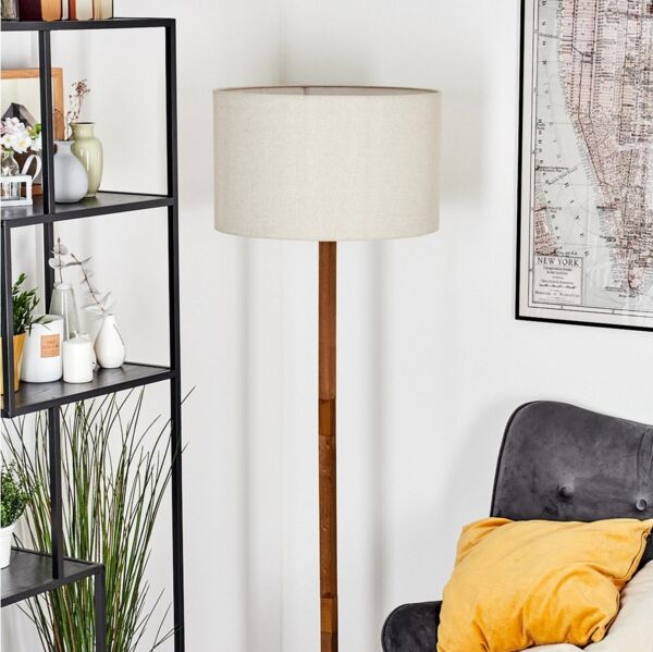 hofstein Stehlampe Stehlampe aus Holz/Metall im modernen Boho-Design, ohne Leuchtmittel, Stehleuchte mit Schirm aus Stoff und Fußschalter, Ø 50 cm, 170 cm, E27
