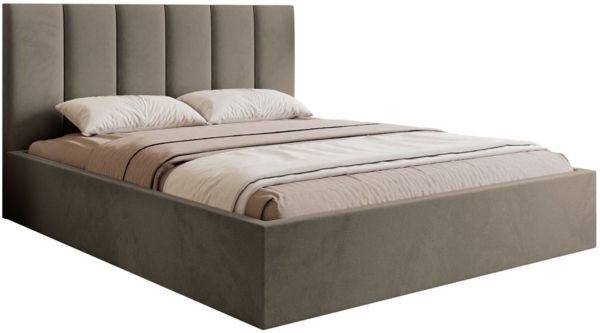 Selsey 'Masego' Polsterbett mit Bettkasten und Veloursbezug, Graubeige, 180x200 cm