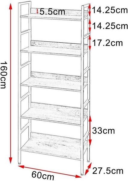 EUGAD Bücherregal, 1-tlg, Küchenregal, mit 5 offenen Regalebenen aus MDF