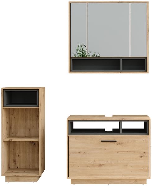 Badmöbel-Set Beatrice Artisan Eiche/Anthrazit 3 Teile mit Midischrank Vicco