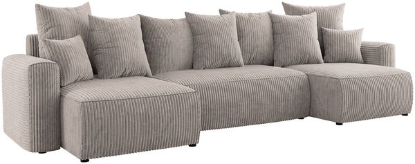 MEBLINI Schlafcouch mit Bettkasten - 312 x 142 x 73 cm - Beige Cordstoff - DAVE - Ecksofa mit Schlaffunktion - Sofa mit Relaxfunktion und Kopfstützen - Couch U-Form - Eckcouch - Wohnlandschaft
