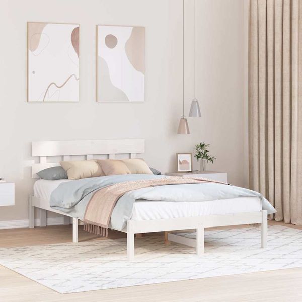 vidaXL Bettgestell mit Kopfteil Weiß 135 x 190 cm Massivholz Kiefer 872174