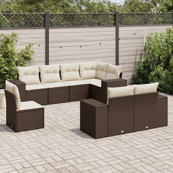 vidaXL 8-tlg. Garten-Sofagarnitur mit Kissen Braun Poly Rattan 3222842