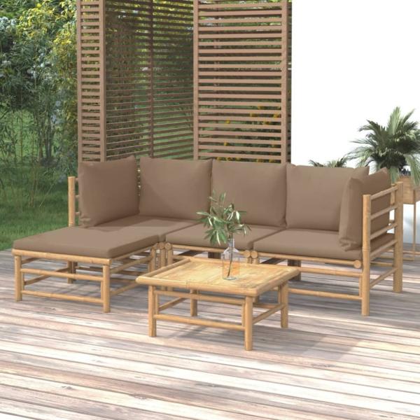 vidaXL 5-tlg. Garten-Lounge-Set mit Kissen Taupe Bambus 3155114