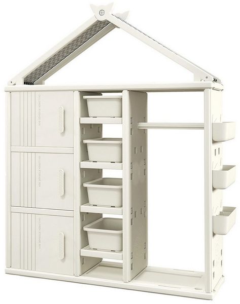 COSTWAY Kinderregal, Spielzeugregal in Hausform mit Boxen und Schubladen