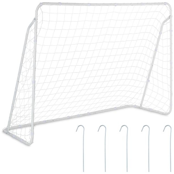 Relaxdays Fußballtor, Stahl weiß, 153 x 217 x 75 cm