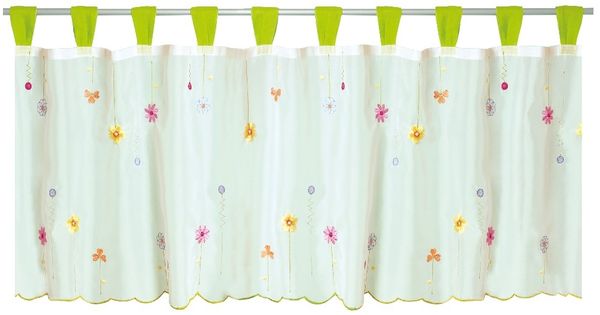 Bistrogardine mit Schlaufen ca. 150x45 cm Auswahl: grün - Blumen bestickt