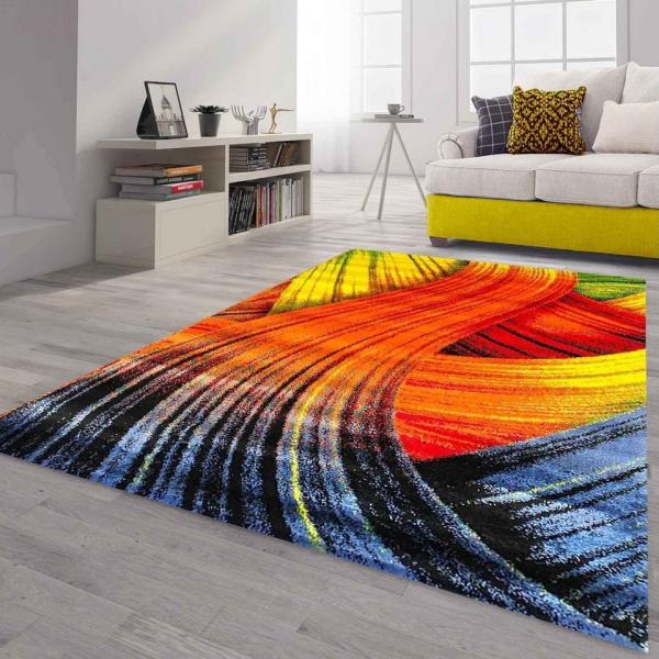 Vimoda Teppich Kurzflor Bunt Teppichwohnzimmer Patchwork Wellen, Rechteckig, Höhe: 12 mm, Läufer Punkte,Farbig, Modern Läufer,Weich,dick