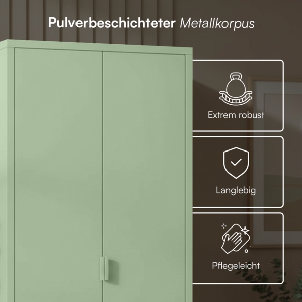 skølm 'Ituri' Kleiderschrank, Metall, 170x45x80 cm, grün, Garderobe mit 4 Fächern und 2 Kleiderstangen Bild 4