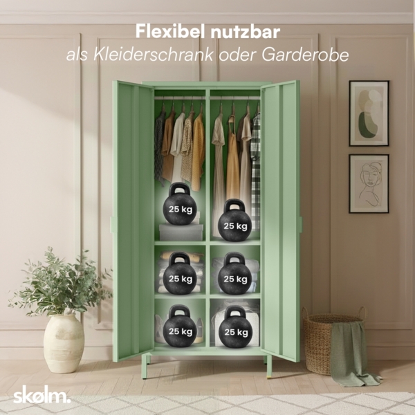 skølm 'Ituri' Kleiderschrank, Metall, 170x45x80 cm, grün, Garderobe mit 4 Fächern und 2 Kleiderstangen Bild 5