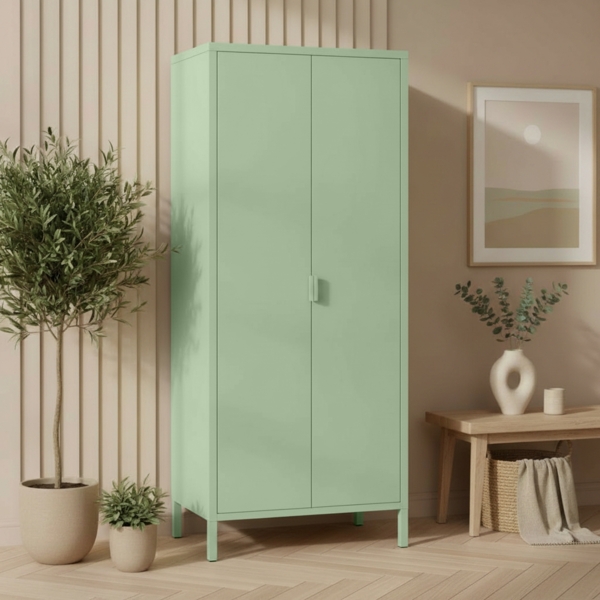 skølm 'Ituri' Kleiderschrank, Metall, 170x45x80 cm, grün, Garderobe mit 4 Fächern und 2 Kleiderstangen Bild 6