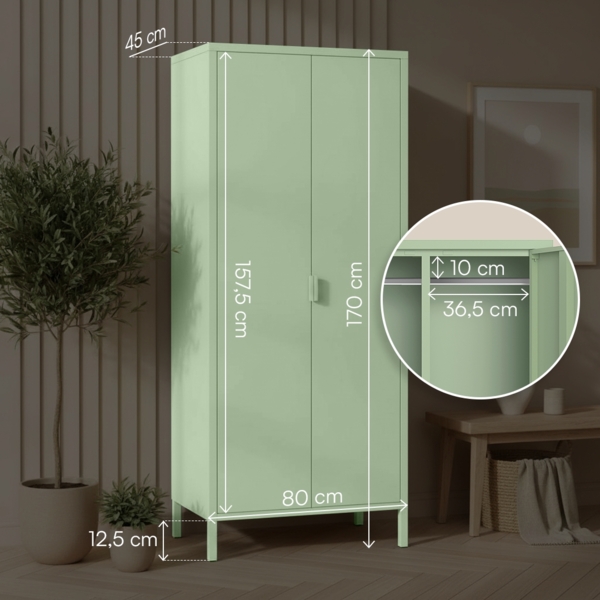 skølm 'Ituri' Kleiderschrank, Metall, 170x45x80 cm, grün, Garderobe mit 4 Fächern und 2 Kleiderstangen Bild 7