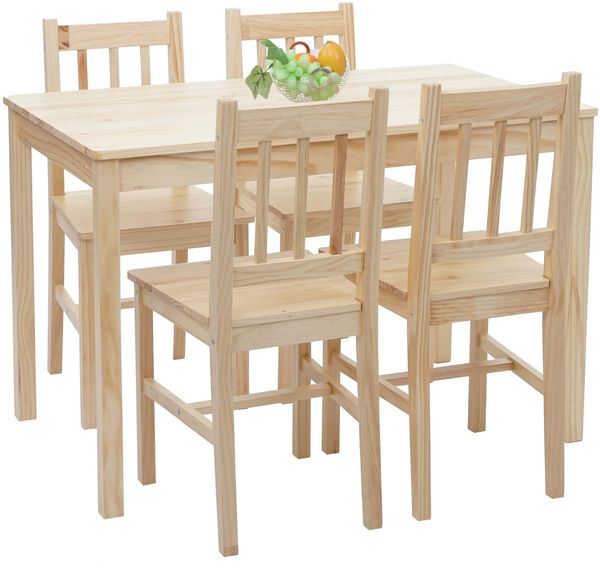 Esszimmer-Set HWC-F77, Sitzgruppe Esszimmergruppe, Massiv-Holz Landhaus 110cm ~ Kiefer lasiert