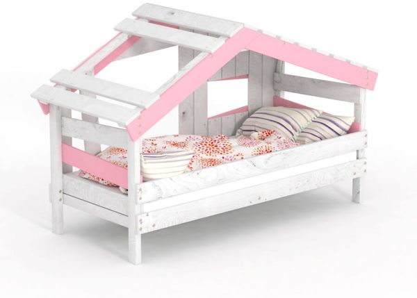 BIBEX ‘Apart Chalet‘ Hausbett ohne Zubehör, massive Kiefer, weiss/rosa, 90 x 200 cm Bild 3