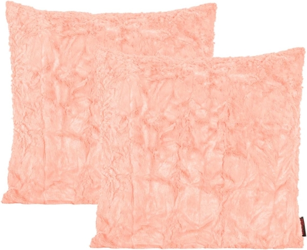 MAGMA Kissenhüllen FLUFFY - ca. 50 x 50 cm - Plüsch Felloptik 2er Set apricot