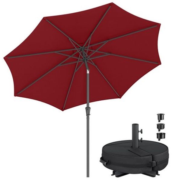 SONGMICS Terrassenschirm 300 cm, UV-Schutz UPF 50+, Sonnenschirm klappbar mit Kurbel, für Balkon, Pool, mit Ständer, rot