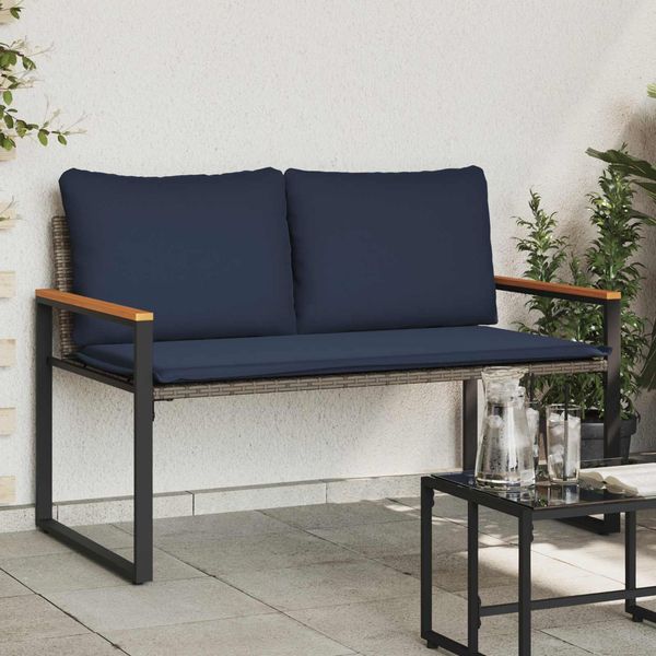 vidaXL Bank mit Kissen Grau und Marineblau 115 x 65 x 72 cm Rattan 42026944