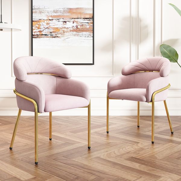 Esszimmerstuhl, Samt mit Metallgestell, 2 Stück, 79x56,9x54,5, Rosa