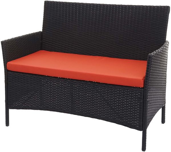Mendler Halden'Halden' Gartenbank mit Kissen terracotta, Polyrattan schwarz, 83 x 106 x 60 cm