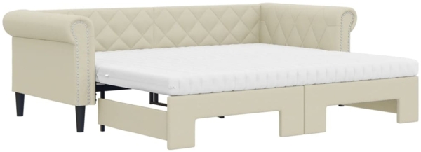 vidaXL Tagesbett Ausziehbar mit Matratzen Creme 90x200 cm Kunstleder 3197729