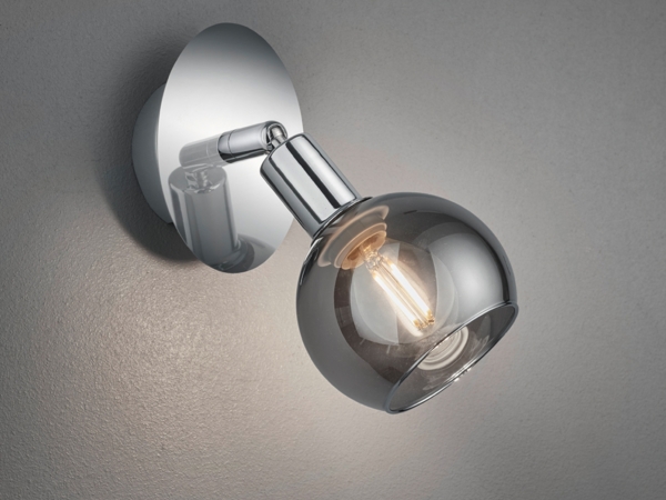 LED Wandstrahler 1-flammig Chrom mit Rauchglas, Breite 9cm