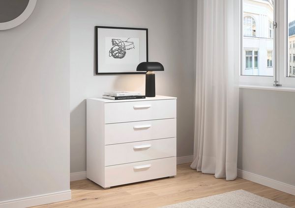rauch Schubkastenkommode Sideboard Schubladenkommode OTELI mit Dekor- und Hochglanzfront (Breite 80 cm inkl. Soft-Close-Funktion), vier große und geräumige Schubladen mit viel Stauraum MADE IN GERMANY