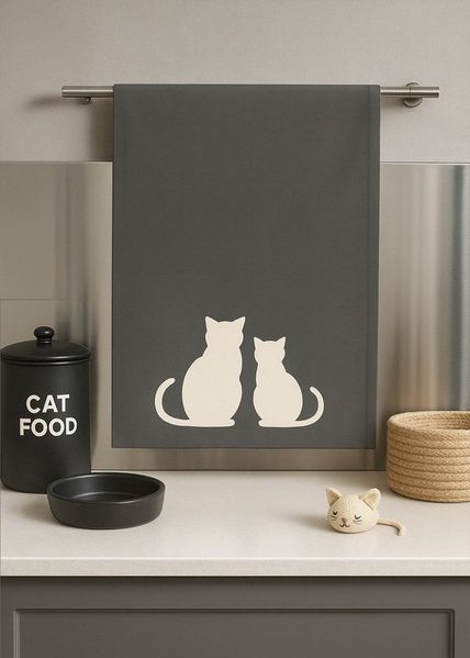 ROSS Geschirrtuch, Katzenduett, Katzen, grau