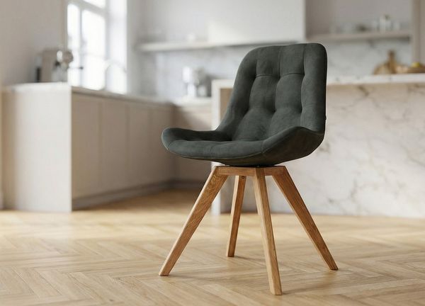 Massivart® Polsterstuhl Polsterstuhl Belfast / anthrazit / Schalenstuhl, Standbeine in geölter Wildeiche / Sitz- Rückenfläche mit Absteppungen