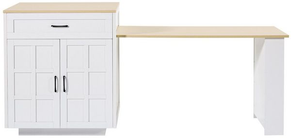 KLAM HOME Kücheninsel Ausziehbarer Bartisch Mit Stauraum Und Schubladen Kücheninsel, (Multifunktionaler Küchen Esswagen Von 133 Auf 202 Cm), Weißer MDF Bartisch Für 2-6 Personen Als Praktische Raumtrennung