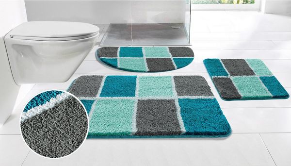 OTTO home Badematte Anna mit Kachelmuster, Badvorleger, Badezimmer Teppich, Duschvorleger, Höhe 20 mm, rutschhemmend beschichtet, strapazierfähig, Polyester, halbrund, Badteppich, Hoch-Tief Effekt, Modern, Weich