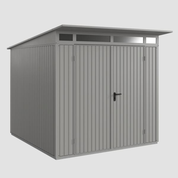 Hörmann Ecostar Metall-Gerätehaus Trend mit Pultdach Typ 2, 238 x 238 cm , graualuminium, 5,7 m²,2-flüglige Tür